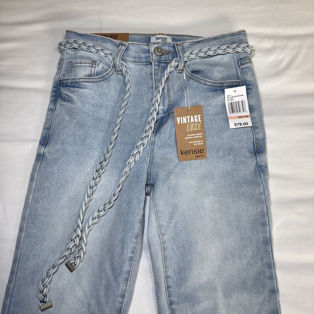 Kensie Savannah High Rise Flare Ankle Jeans Womens 2 / 26 Belted Light Wash NWT - Picture 2 of 11